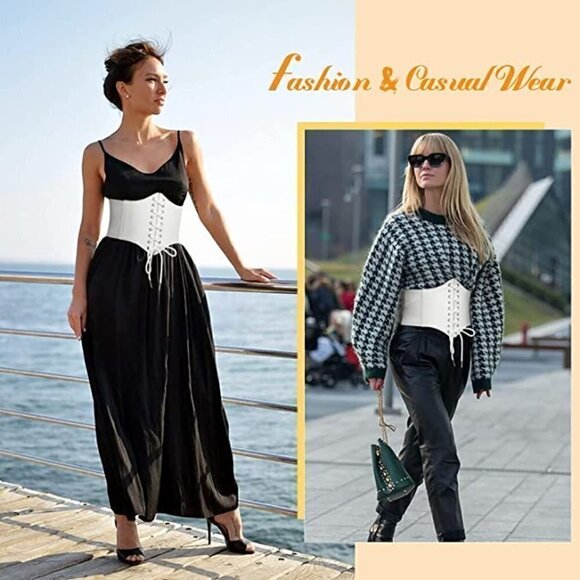 White leather elastic wide stretch belt corset top halloween cosplay costume NWT main image 8